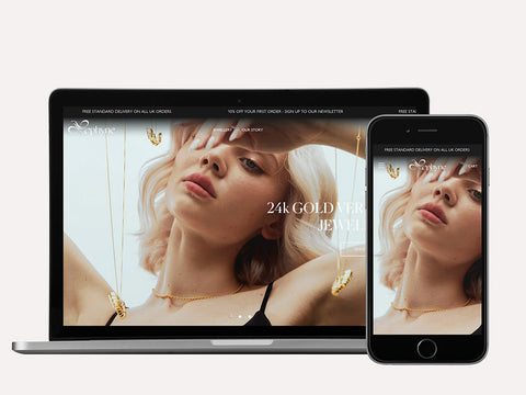 Laptop and iPhone screen showing Zephyne Shopify website design by Fashioncan. 